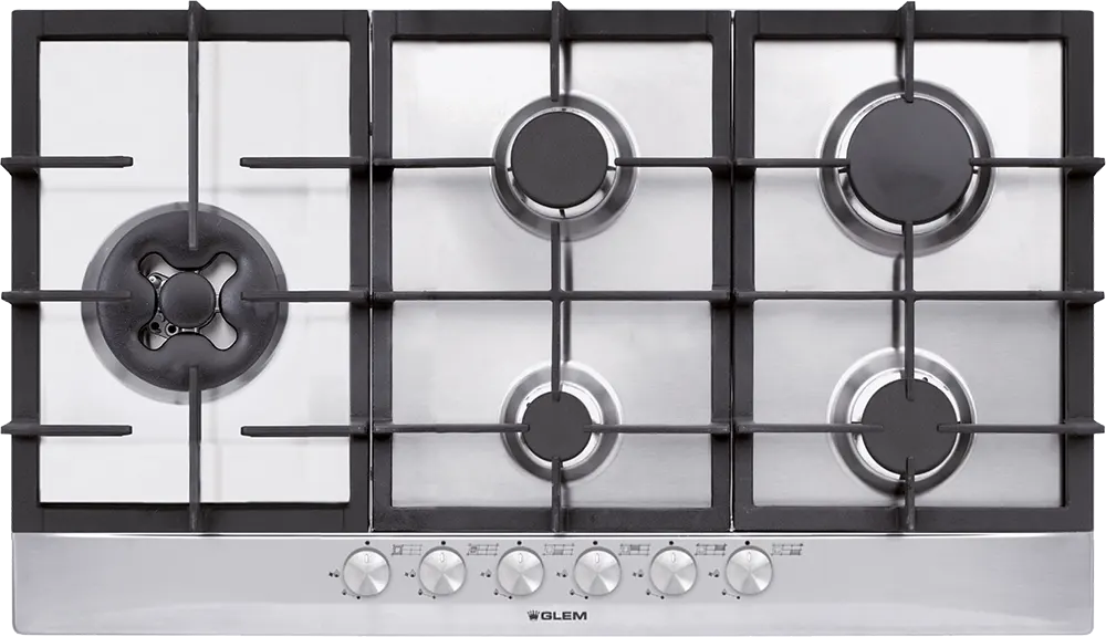 بوتاجاز مسطح بلت إن جليم جاز 90 سم ، 5 شعلة، أمان كامل، حوامل زهر، استانلس ستيل، فضي، GT951HIX