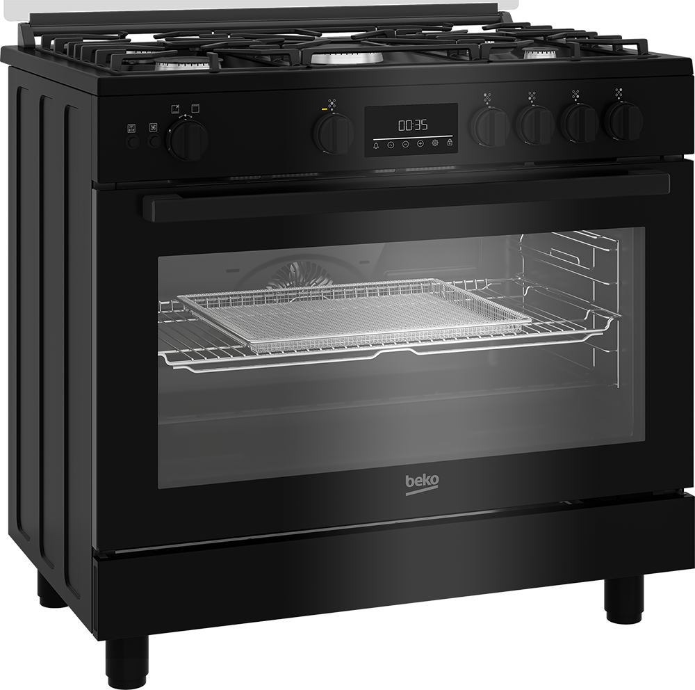 بوتاجاز بيكو ، 90*60 سم ، 5 شعلة ، امان كامل ، حوامل زهر ، شاشة تحكم باللمس ، مروحتين ، اسود ، BGGR 11225 GB