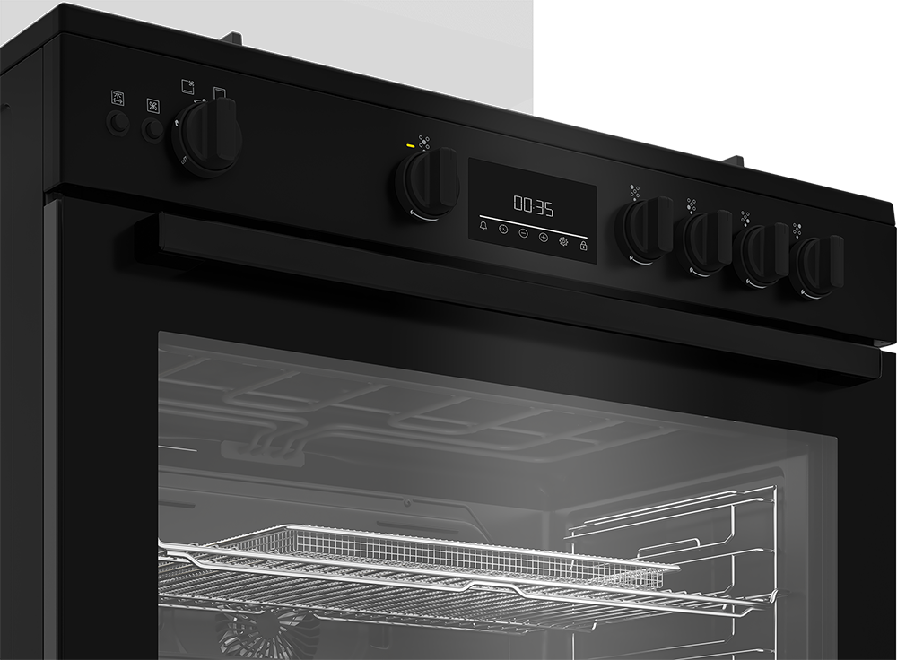 بوتاجاز بيكو ، 90*60 سم ، 5 شعلة ، امان كامل ، حوامل زهر ، شاشة تحكم باللمس ، مروحتين ، اسود ، BGGR 11225 GB