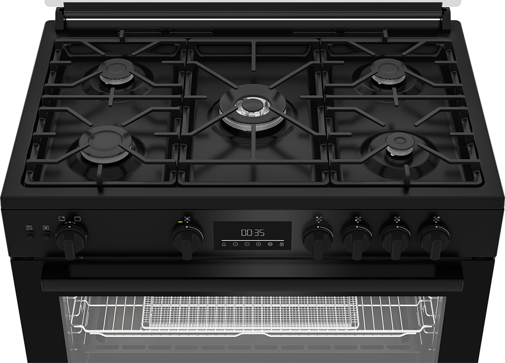 بوتاجاز بيكو ، 90*60 سم ، 5 شعلة ، امان كامل ، حوامل زهر ، شاشة تحكم باللمس ، مروحتين ، اسود ، BGGR 11225 GB