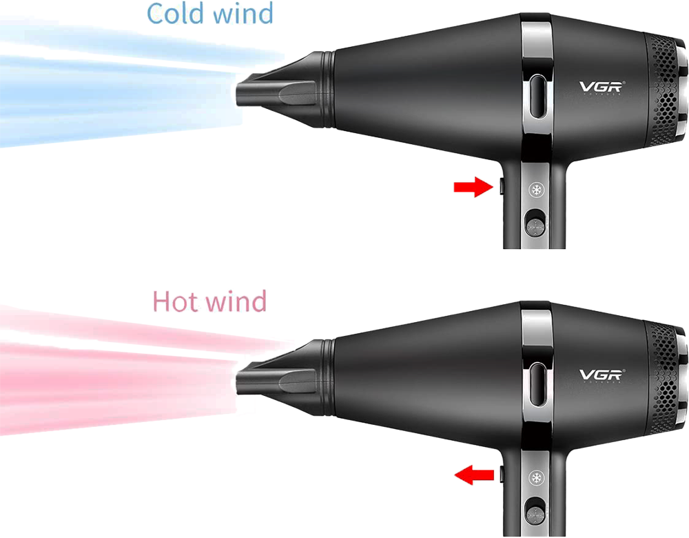 استشوار في جي أر ، 1800-2200 وات ، 3 إعدادات للحرارة ، سرعتان ، أسود ،V-451