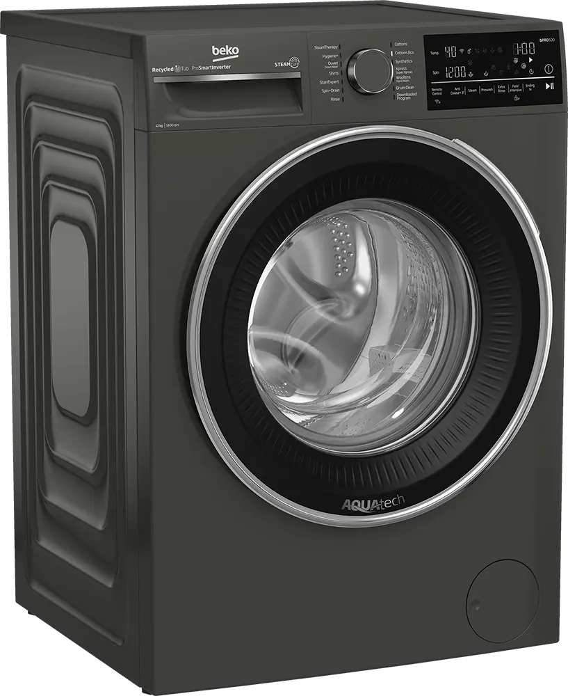 غسالة ملابس فول اتوماتيك بيكو تحميل أمامي، 12 كيلو، 1400 لفة، شاشة ديجيتال، انفرتر، واي فاي، لون رمادي، B3WFU51240MCI