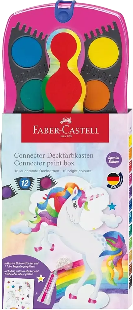 طقم الوان مائية اقراص فابر كاسيل كونكتور 12 لون، انبوبة جليتر، ألوان متعددة