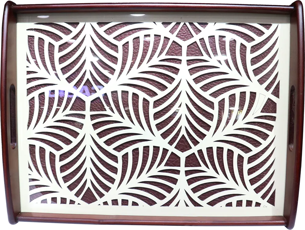 طقم صواني تقديم خشب مزخرف الاندالس، 2 قطعة، لون بني