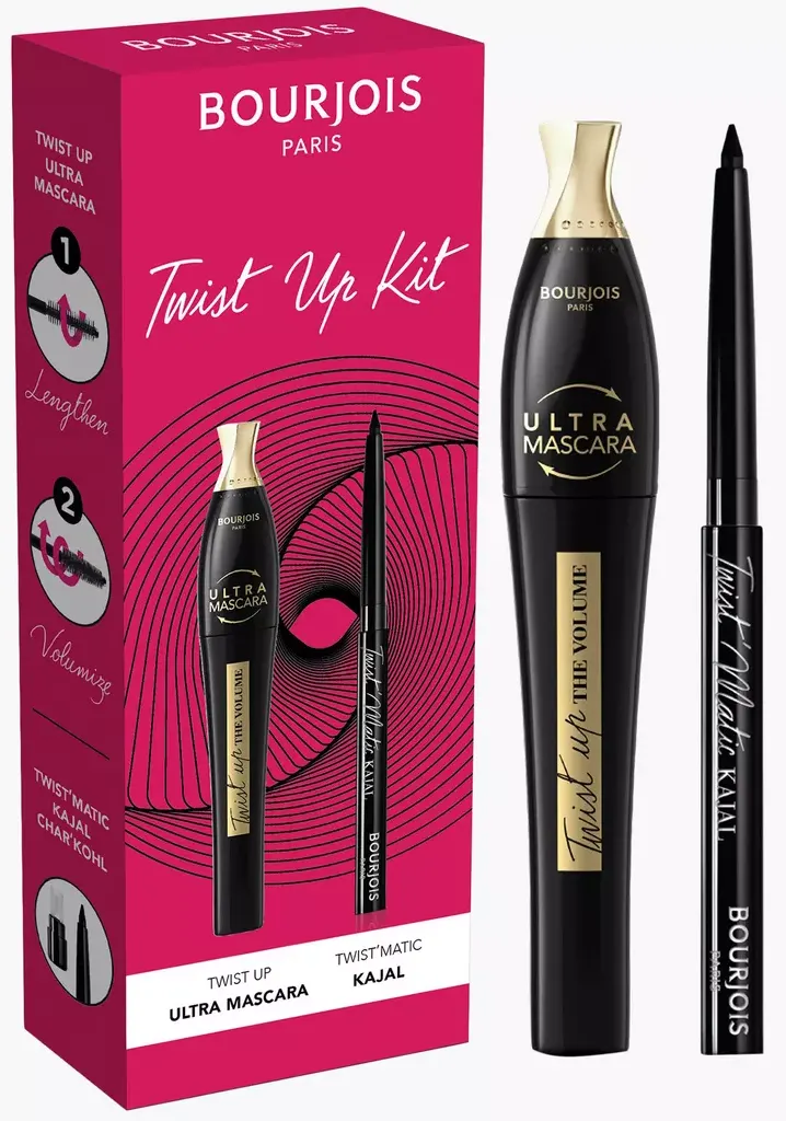 مجموعة العيون ماسكارا تويست اب ذا فوليوم و كحل كاجال من بورجوا، الترا بلاك 001
