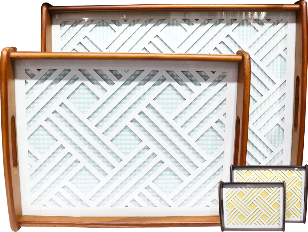 طقم صواني تقديم خشب ليزر الاندالس، 2 قطعة، ألوان متعددة