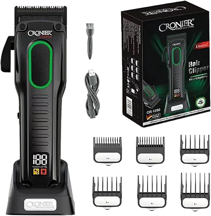ماكينة حلاقة كهربائية كرونير للرجال ، شاشة LED ، بطارية قابلة لإعادة الشحن ، أسود ، CR-1290