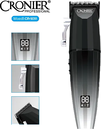 ماكينة حلاقة كهربائية كرونير للرجال ، شاشة LED ، بطارية قابلة لإعادة الشحن ، أسود ، CR-9091
