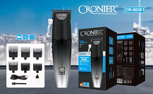 ماكينة حلاقة كهربائية كرونير للرجال ، شاشة LED ، بطارية قابلة لإعادة الشحن ، أسود ، CR-9091