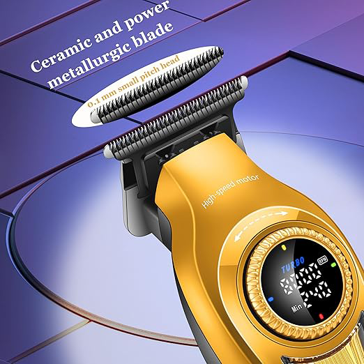 ماكينة حلاقة كهربائية كيمي للرجال ، لقص الشعر  ، شاشة LED ، قابلة لإعادة الشحن ، type-c ، هيكل معدني ، اسود * ذهبي، KM-1677