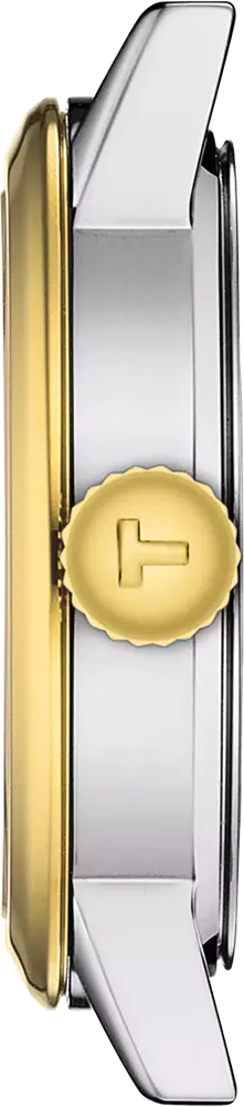 ساعة تيسوت نسائي، مينا عاجي، عقارب دائرية، سوار ستانلس ستيل  فضي* ذهبي، ساعة يد تناظرية، فضي* ذهبي، T129-210-22-263