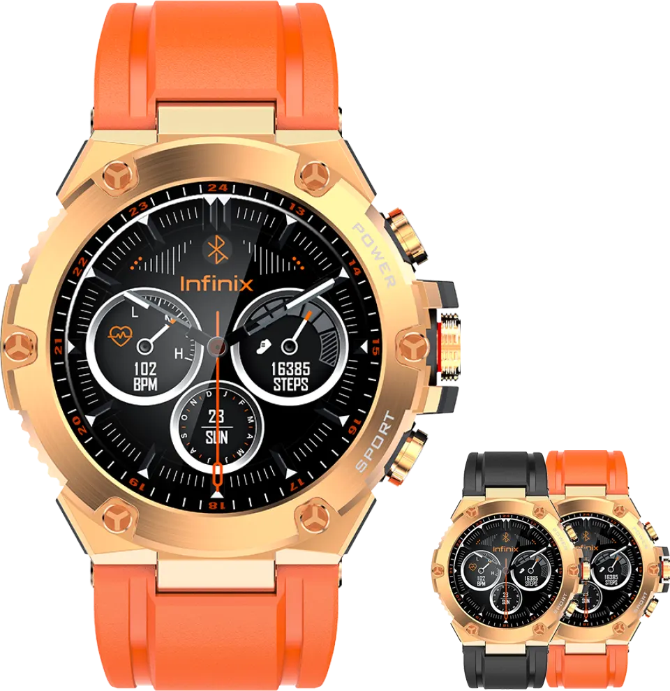 ساعة انفينيكس الذكية XWatch 3GT XW3GT، شاشة تعمل باللمس 1.53 بوصة ، بلوتوث ، مقاومة للماء ، 300 مللي أمبيرن 2 حزام، ، ذهبي