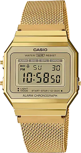ساعة كاسيو رقمية للجنسين، مينا ذهبية، سوار ستانلس ستيل ذهبي، A700WMG-9ADF