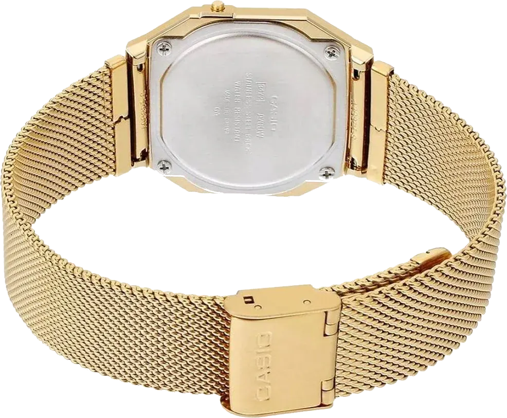 ساعة كاسيو رقمية للجنسين، مينا ذهبية، سوار ستانلس ستيل ذهبي، A700WMG-9ADF