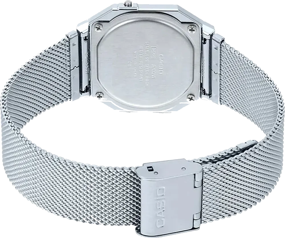 ساعة كاسيو رقمية للجنسين، مينا فضية، سوار ستانلس ستيل فضي، A700WM-7ADF