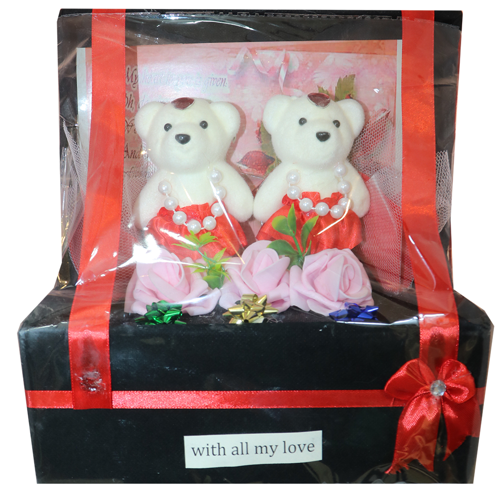 بوكس هدايا للفلانتين ، 2 دبدوب ، مقاس 25 سم ، موديل  7-160