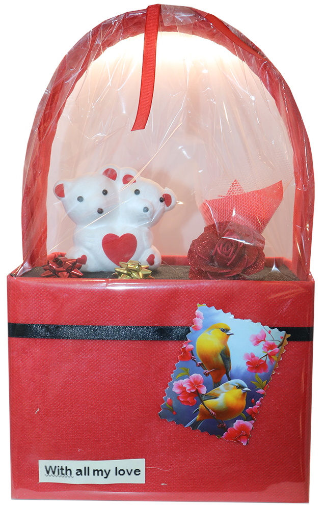 بوكس هدايا للفلانتين ، دبدوب و ورد ، مقاس 30 سم ، موديل 1614