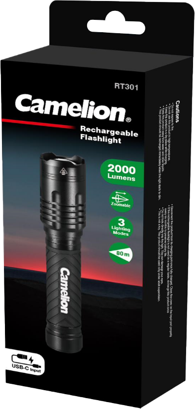 كشاف يد كامليون ، قابل لإعادة الشحن ، 2000 لومن ، 80 متر ، أسود ، RT-301