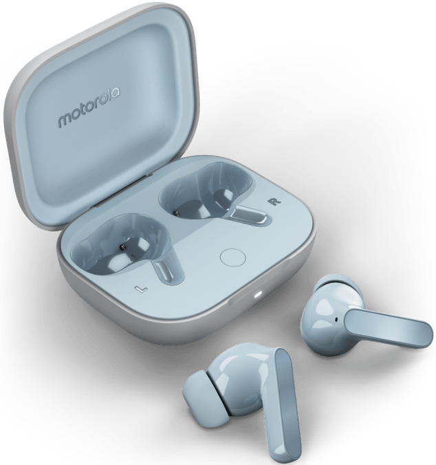 سماعة أذن لاسلكية موتورولا ، بلوتوث 5.3 ، إلغاء الضوضاء النشط ، أزرق جليدي ، XT2443-1