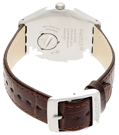 ساعة سواتش للرجال، عقارب ، بتصميم دائري ، سوار جلد بني، إطار فضي، YWS416