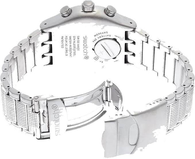 ساعة سواتش للرجال، عقارب ، بتصميم دائري ،  سوار ستانلس ستيل فضي، إطار اسود، YVS411G