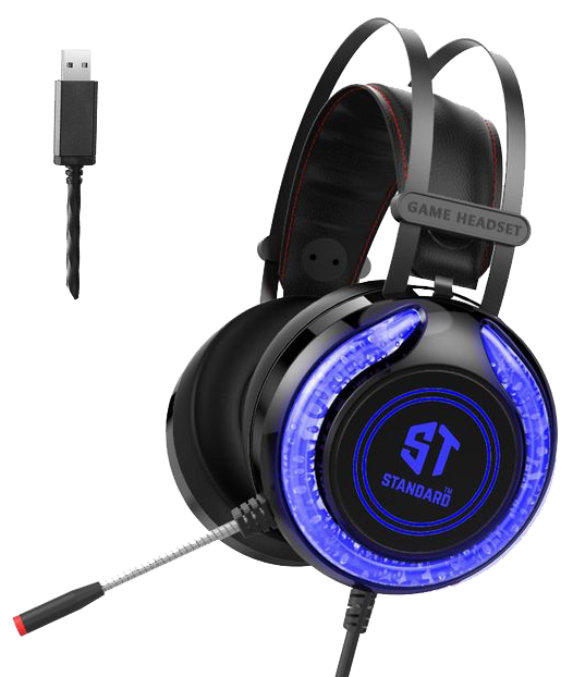 سماعة رأس ستاندرد جيمينج سلكية ، أضواء LED ، صوت محيطي 7.1، كابل 2.3 متر ، أسود ، GM-06