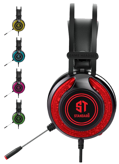 سماعة رأس ستاندرد جيمينج سلكية ، أضواء LED ، صوت محيطي 7.1، كابل 2.3 متر ، أسود ، GM-06