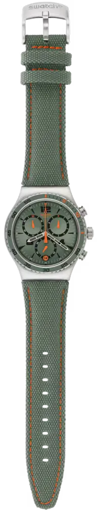 ساعة سواتش للرجال، مينا خضراء، عقارب دائرية، سوار قماش اخضر، ساعة يد تناظرية، خضراء، YVS402C
