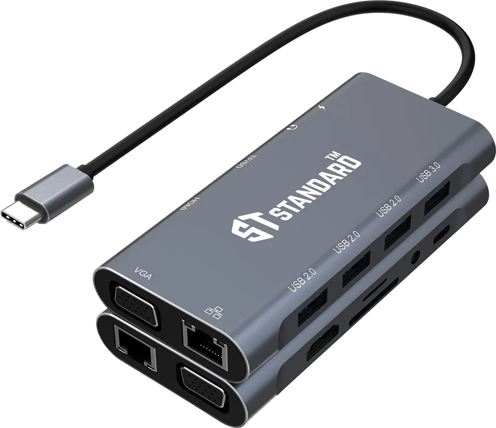موزع متعددة الوظائف بمدخل USB-C ، عدد 11 منافذ، رمادي، ST-9591A