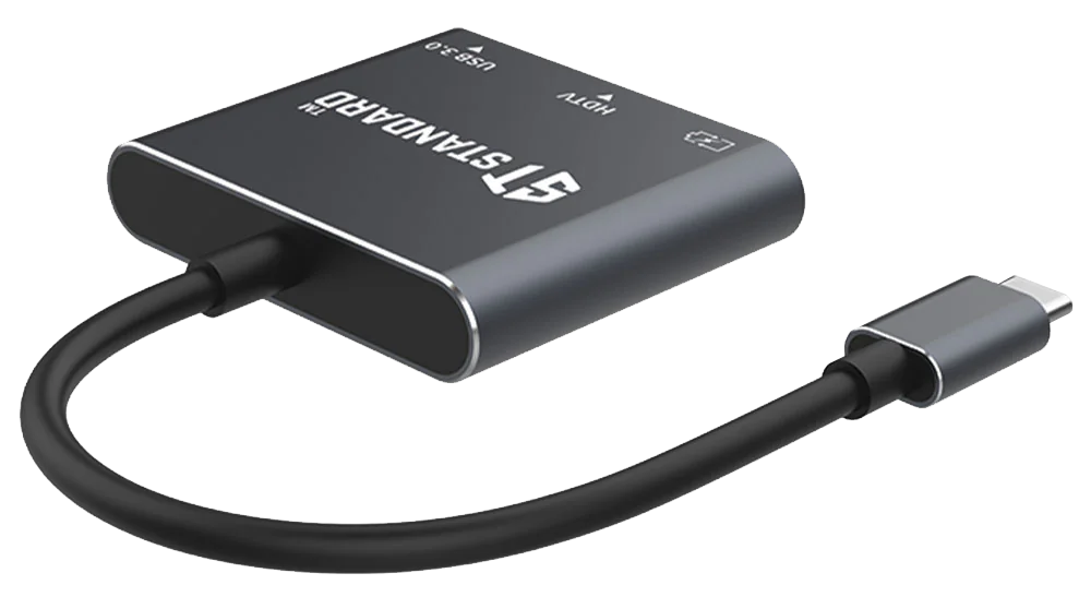 محول ستاندرد 3 في 1 ، موزع  USB-C إلى HDMI - PD3.0 - USB 3.0،  كابل ١٢٠ ملم ، أسود ، ST-917