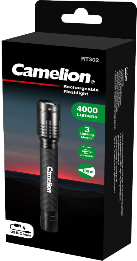 كشاف يدوي كامليون ، قابل لإعادة الشحن ، 4000 لومن ، 100 متر ، أسود ، RT-302