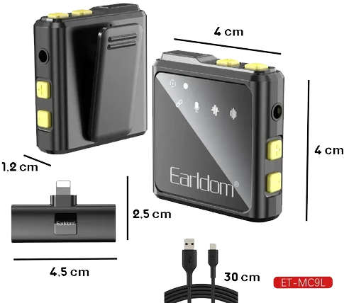 ميكروفون لاسلكي ايرلدوم ، مزدوج ، خاصية الغاء الضوضاء ، موصل Lightning ، أسود ، ET-MC9L