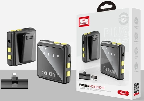 ميكروفون لاسلكي ايرلدوم ، مزدوج ، خاصية الغاء الضوضاء ، موصل Lightning ، أسود ، ET-MC9L