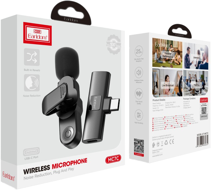 ميكروفون لاسلكي ايرلدوم ، خاصية الغاء الضوضاء ، موصل type-c ، أسود ، ET-MC7C