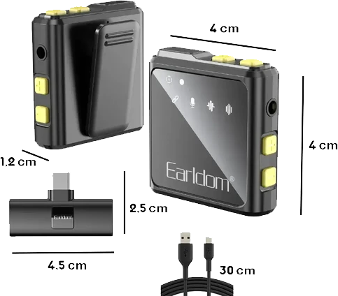 ميكروفون لاسلكي ايرلدوم ، مزدوج ، خاصية الغاء الضوضاء ، موصل Type-c ، أسود ، ET-MC10C