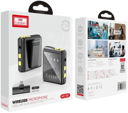 ميكروفون لاسلكي ايرلدوم ، مزدوج ، خاصية الغاء الضوضاء ، موصل Type-c ، أسود ، ET-MC10C