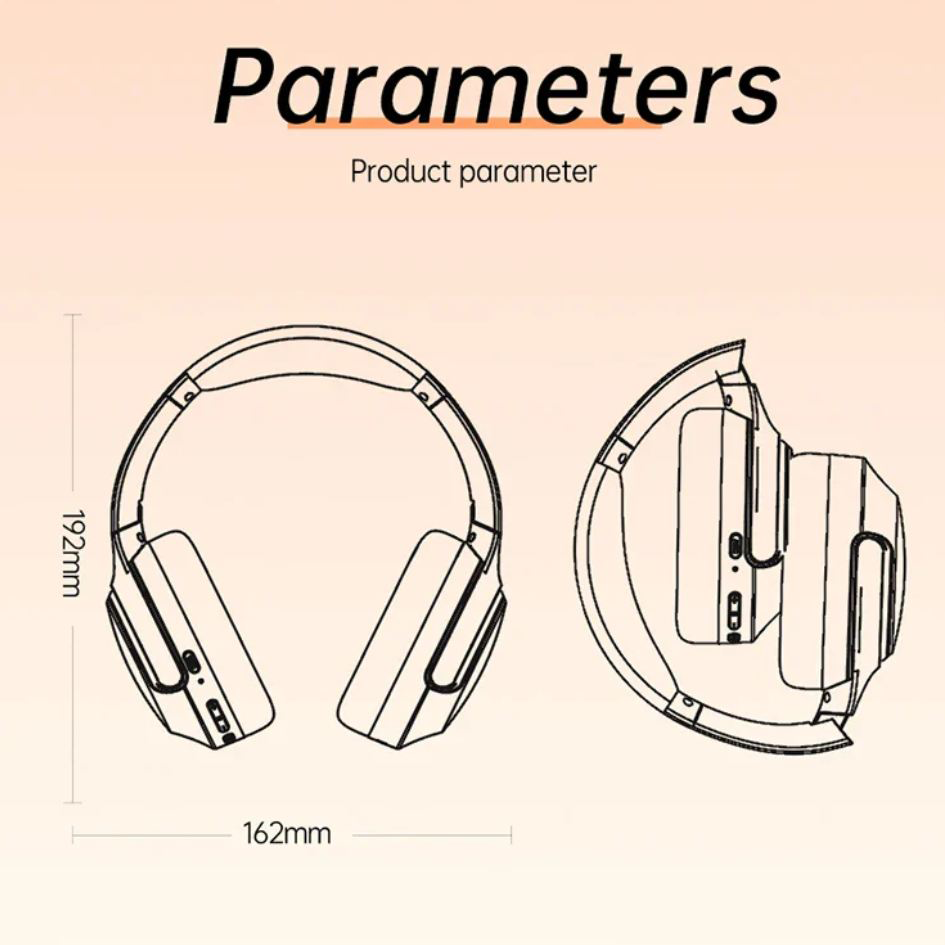 سماعة رأس لاسلكية قابلة للطي من اوي، قابلة لإعادة الشحن ، بلوتوث 5.3، خاصية ANC، مدخل type-c أسود، AT2