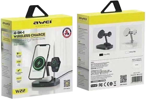 شاحن لاسلكي من اوي ، 4 في 1 ، 15 وات ، قابل للطي ، أسود ،  W22