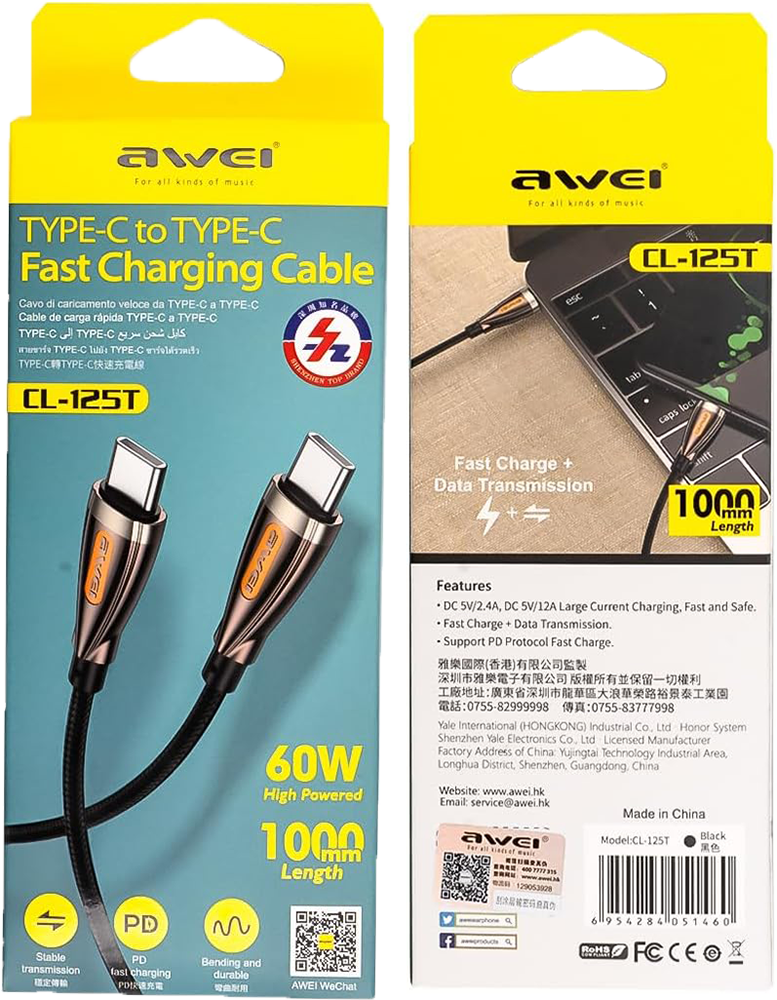 كابل بيانات من اوي ، يدعم الشحن السريع ، 60 وات ، أسود ،  CL-125T