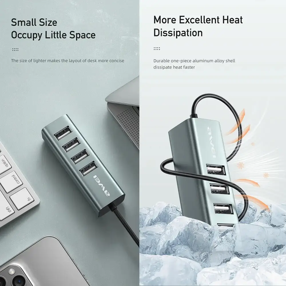 موزع وصلات من اوي ، 4 منافذ USB 2.0 ، موصل TYPE-C ، أسود ، CL-122T