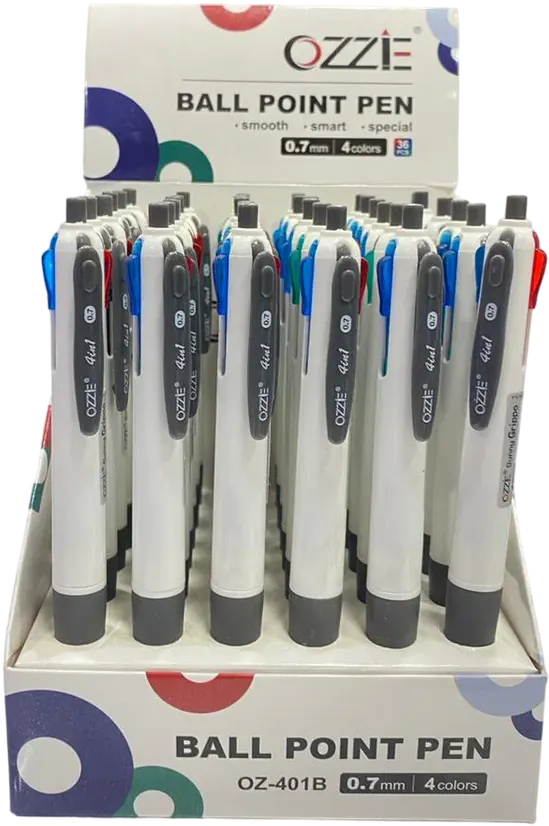 قلم جاف أوزي 4 لون جريب، 0.7 ملي، أبيض، موديل OZ-401B