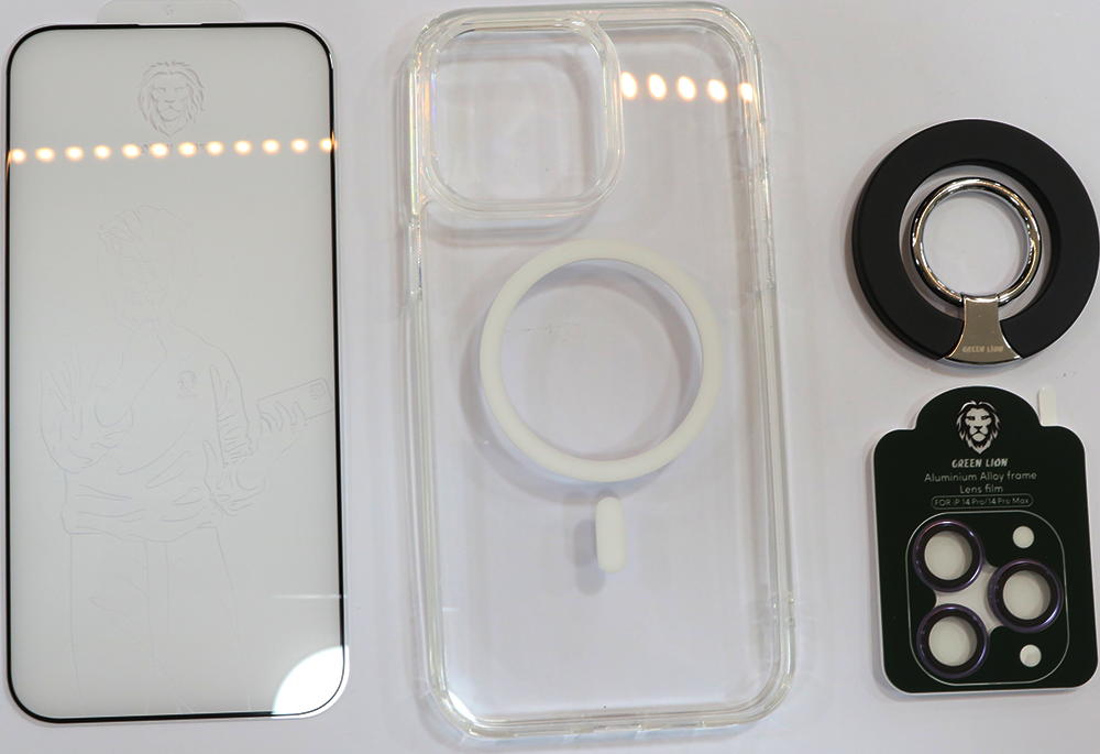 جراب ظهر شفاف جرين ليون ، 4 في 1 ، لهاتف ايفون 14 pro max