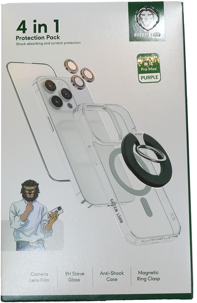 جراب ظهر شفاف جرين ليون ، 4 في 1 ، لهاتف ايفون 14 pro max