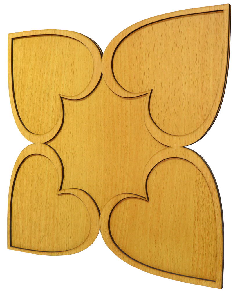 طبق تسالي شكل قلب رباعى خشبي ، مقاس كبير ، موديل 14