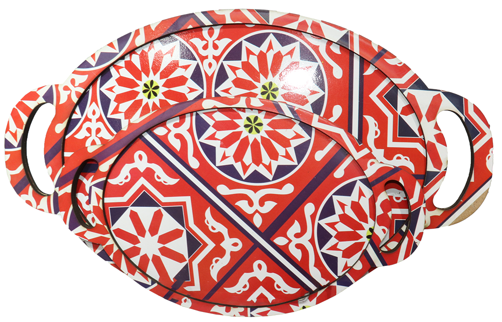 طقم صوانى بيضاوى شكل خيمة وزينة رمضان ، قطعتان ، مقاس كبير - صغير ، موديل 21