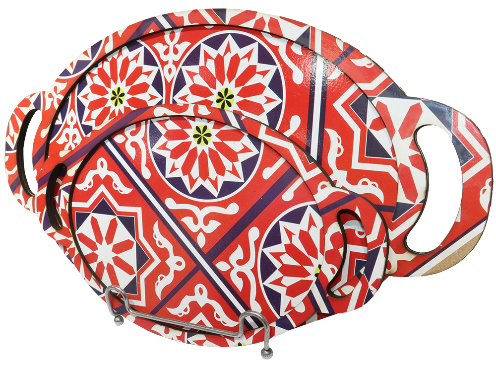 طقم صوانى بيضاوى شكل خيمة وزينة رمضان ، قطعتان ، مقاس كبير - صغير ، موديل 21