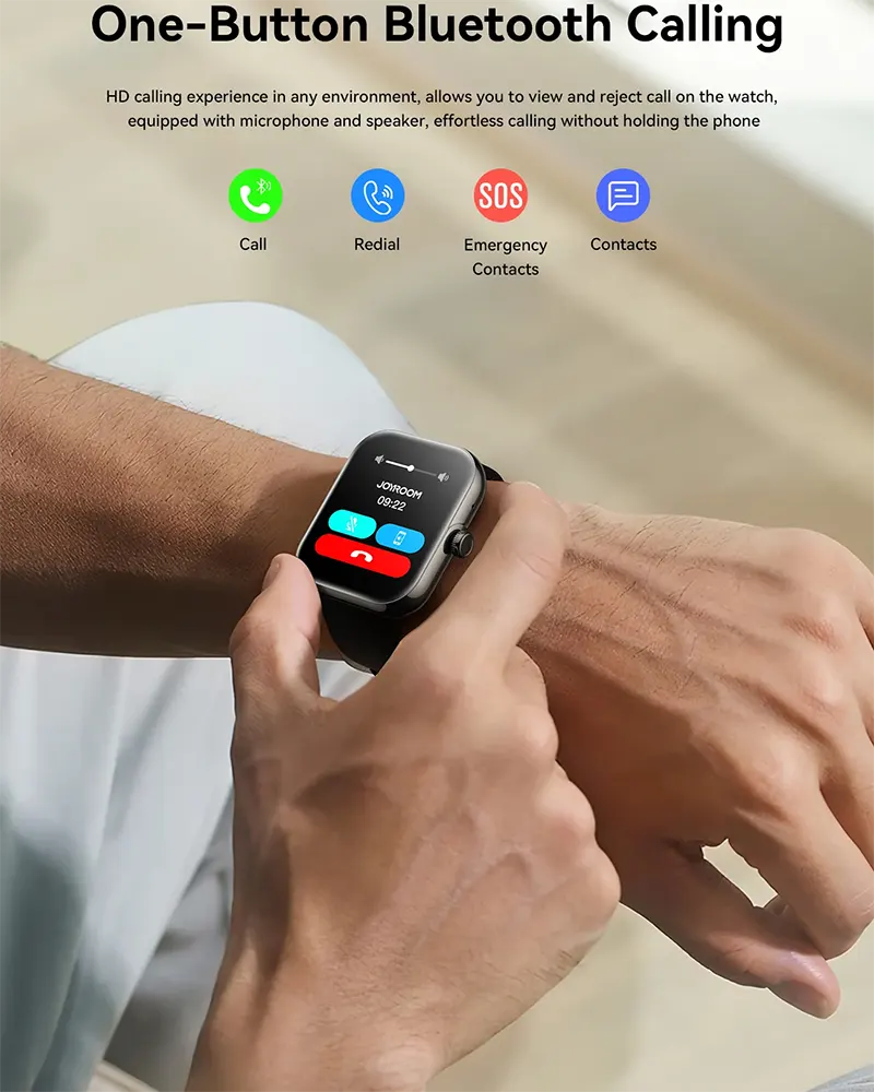 ساعة جويروم الذكية فيت لايف JR-FT5 بلس، شاشة TFT عالية الدقة مقاس 1.96 بوصة، بلوتوث 5.4، مقاومة للماء، بطارية 300 مللي أمبير، أسود جرافيت،