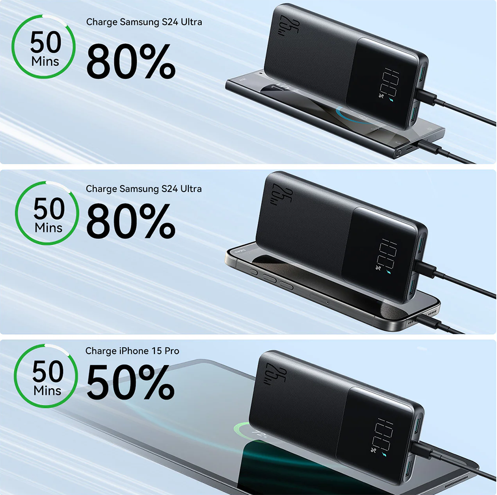 باور بانك جوي روم ، 10000 مللي أمبير ، شحن سريع ، 25 وات ، مدخل type-c ، شاشة ديجيتال ، أسود ، JR-PBF20