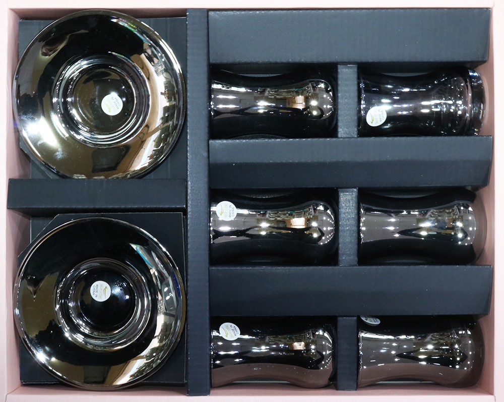 طقم استكانه ، 12 قطعة ، زجاج ، رمادي غامق ، 3211