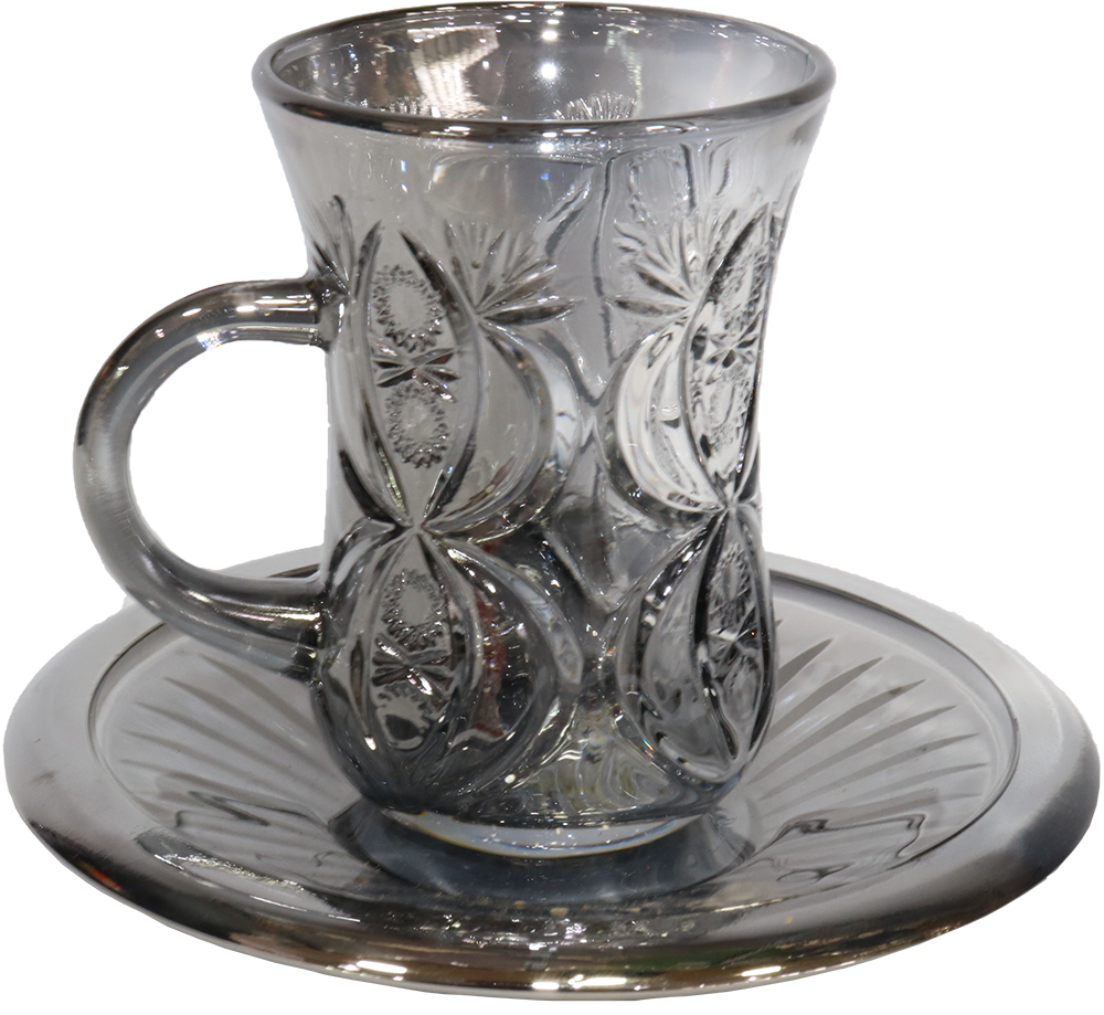 طقم استكانه ، 12 قطعة ، زجاجي ، رمادي غامق ، 1780